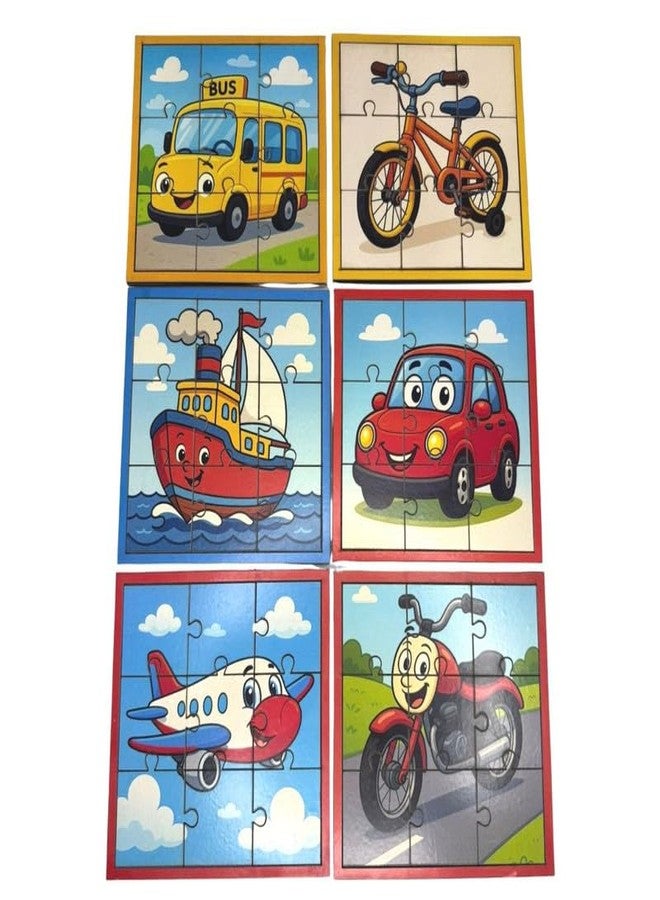 ESPtronics Pack of 6 Vehicle Jigsaw Puzzles for Kids Educational Learning STEM Montessori Puzzles for Ages 4-8 Transportation Jigsaw Puzzles with Car, Bus, Plane, Ship, Bike & Motorcycle - Image 1